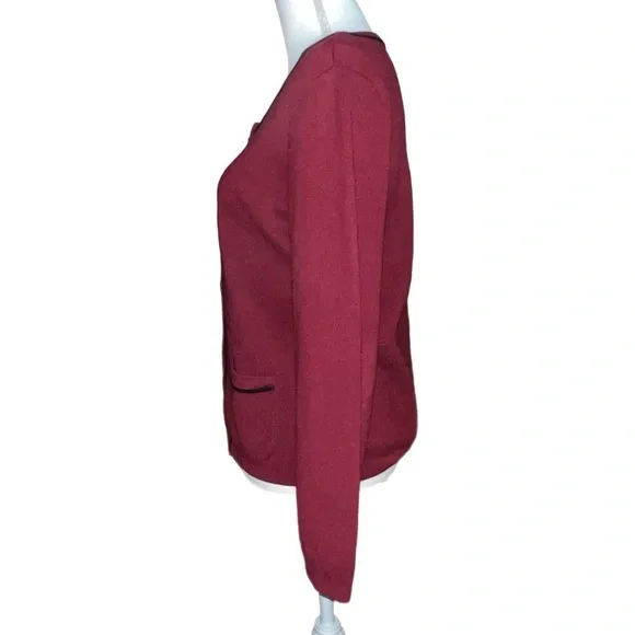 Ann Taylor - Burgundy Cardigan Sweater - Trim Detail Front Pockets - Size Medium - Picture 4 of 8